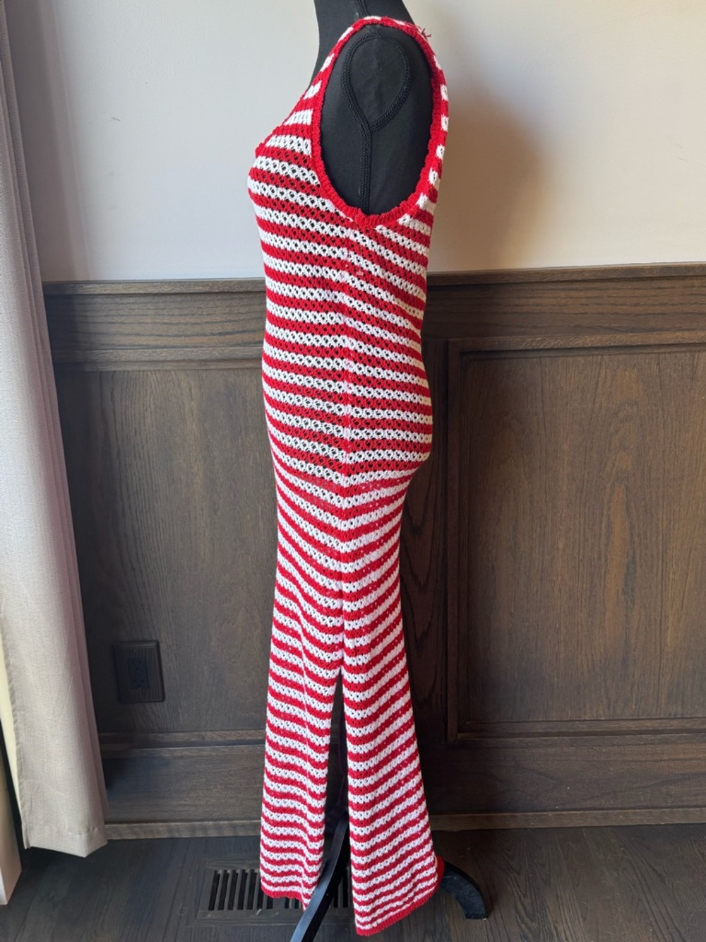 Shade & Shore Womens Red and White Striped Knit Maxi swimsuit cover up NWT L - Picture 3 of 7